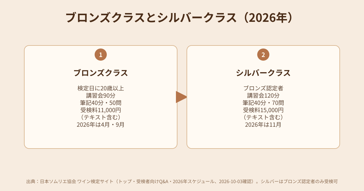 ワイン検定のブロンズクラスとシルバークラスの違いの図解